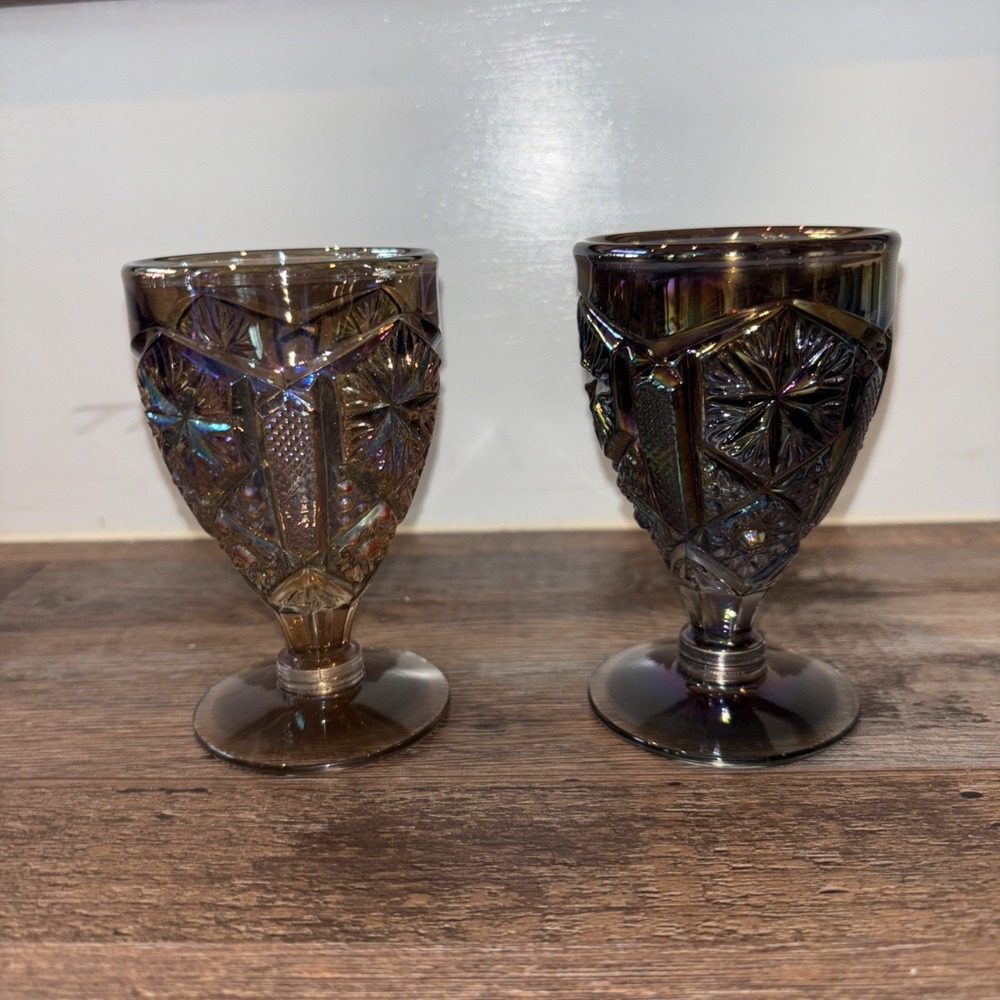 Imperial Iridescent Purple Carnival 4" Cordial Glass Goblet Star & File Pattern